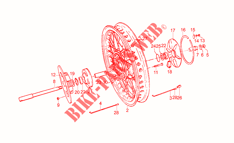 Rear wheel, spokes para MOTO GUZZI T3 e Derivati Calif./T4/Pol./CC/PA 1979